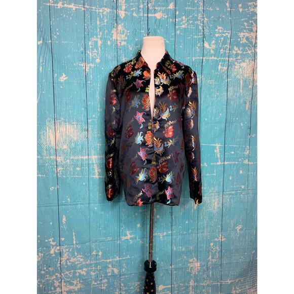 Reversible black red floral embroidered Asian inspired blazer size Medium - Picture 13 of 16